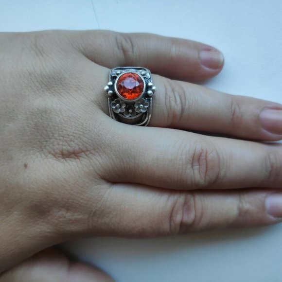 USSR SILVER 875 RING WITH ORANGE SPESSARTINE - Picture 4 of 11